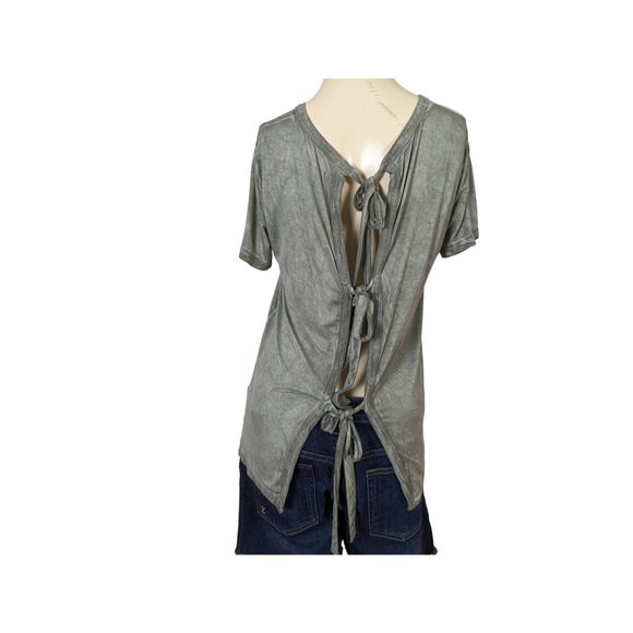 Mustard Seed short sleeve open back with 3 ties greenish gray top size S - Picture 5 of 8